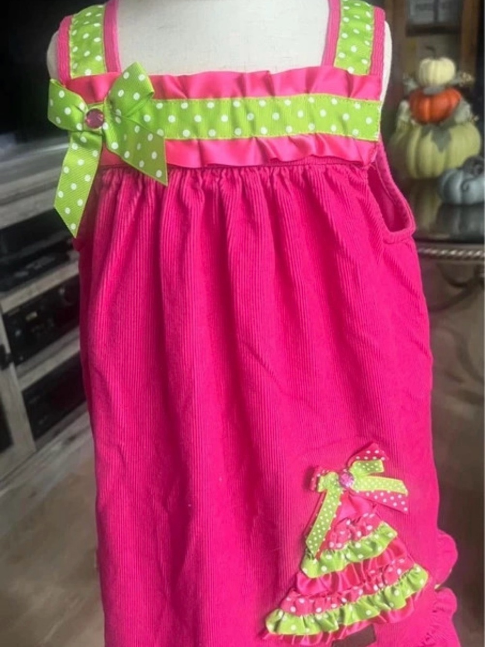 Rare Editions Hot Pink and Lime Green Polka Dot Toddler Dress